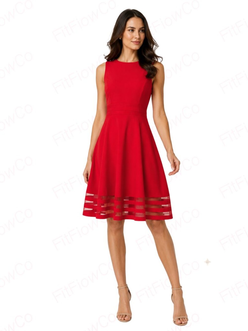 Calvin Klein Red Fit & Flare Dress 6P Petite Mesh Hem